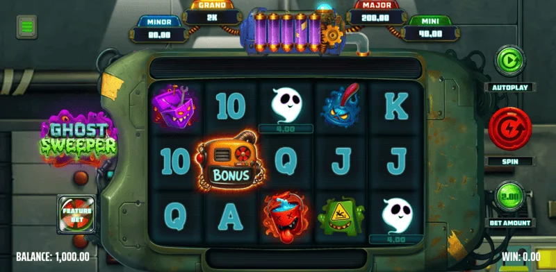 Ghost Sweeper – pagrindinis žaidimo ekranas su 5x3 tinkleliu